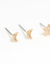 Gold Cubic Zirconia Celestial Drop & Stud Earrings 3-Pack - link has visual effect only