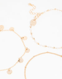 Gold Pearl Disc & Twisted Anklets 3-Pack - link has visual effect only