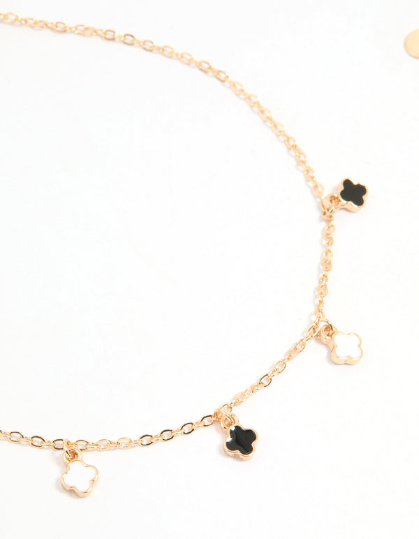 Gold Enamel Flower & Twisted Anklets 4-Pack