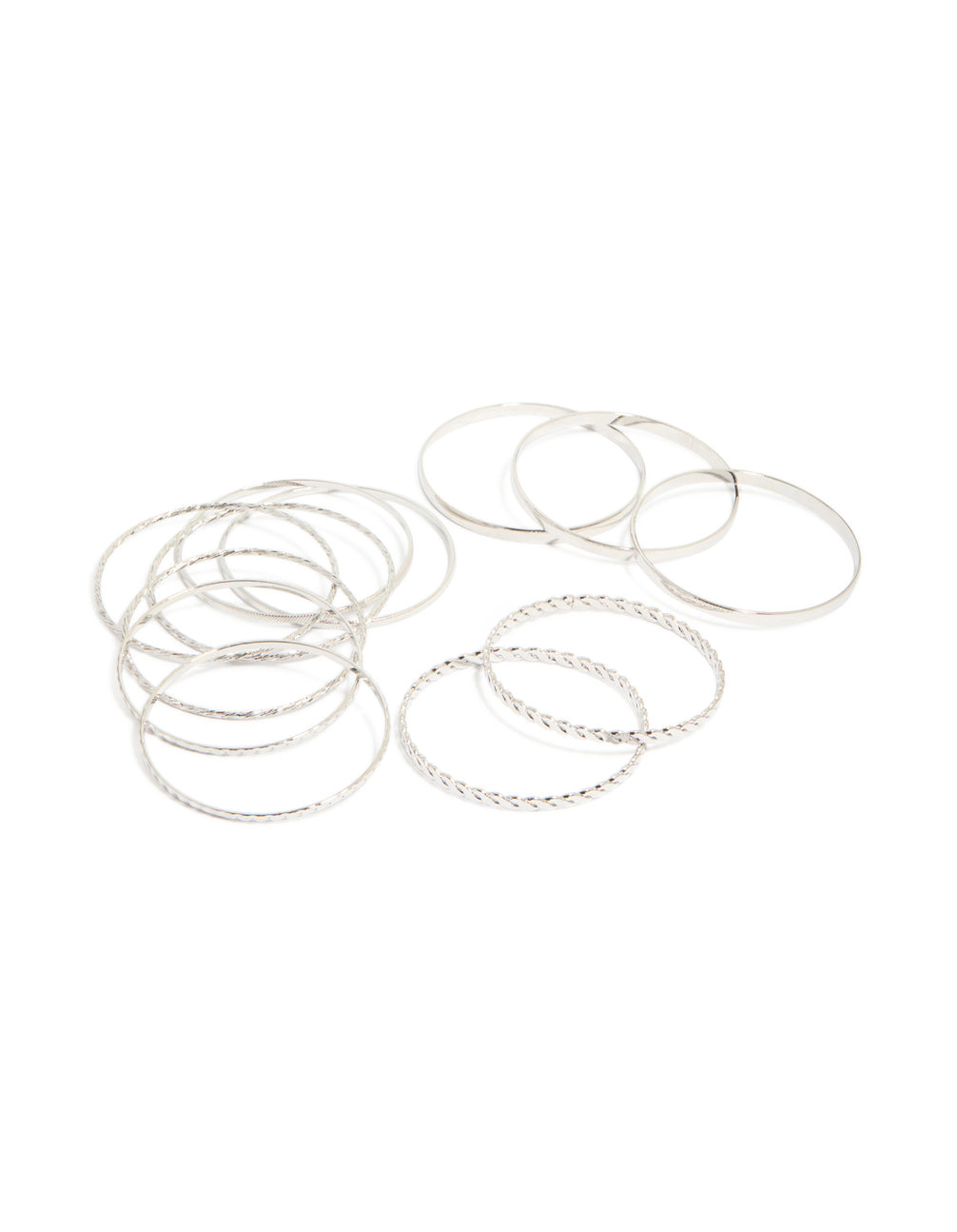 Featuring antique silver molten textured bangles pack front view