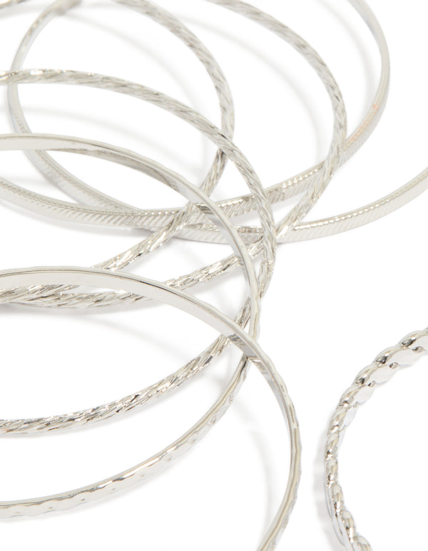 Discover antique silver molten textured bangles pack close up view