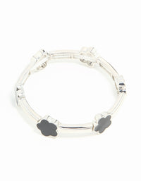 Silver Black Floral Stretch Bracelet - link has visual effect only