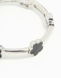 Silver Black Floral Stretch Bracelet - link has visual effect only