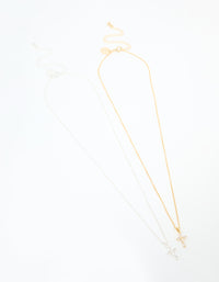 Mixed Metal Cubic Zirconia Cross Pendant Necklace Pack - link has visual effect only