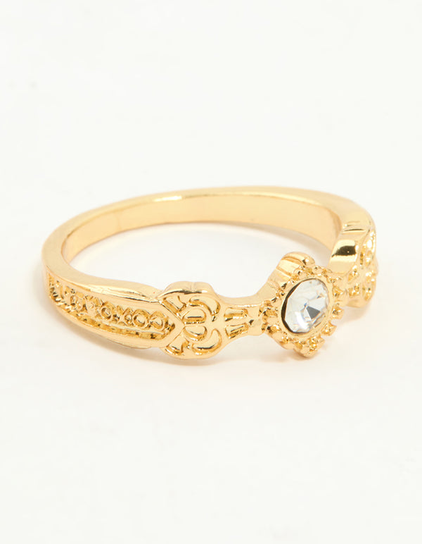 Gold Plated Cubic Zirconia Mary & Floral Rings 2-Pack