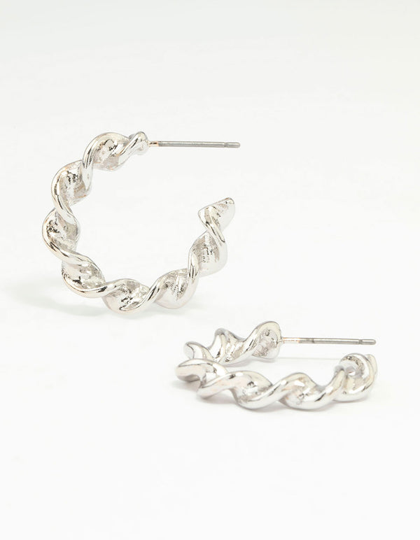 Silver Medium Twisted Hoop Earrings