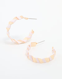 Gold Pink Paper Ridge Hoop Earrings - link has visual effect only