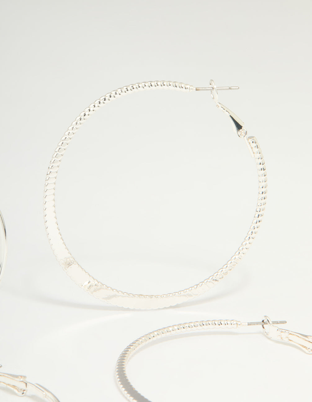Silver Textured & Plain Hoop Earrings 2-Pack