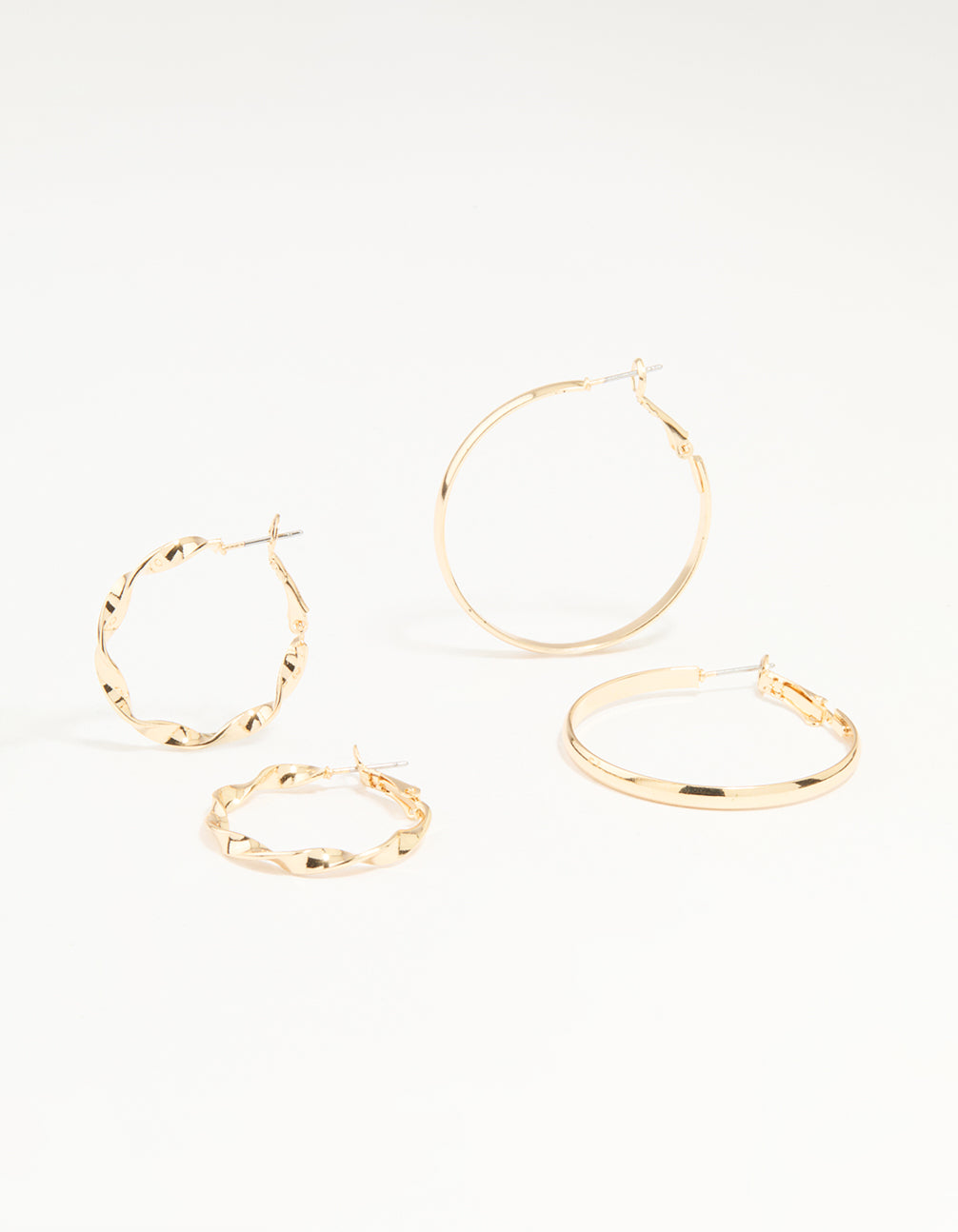 Gold Twisted & Plain Hoop Earrings 2-Pack