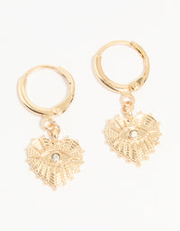 Gold Diamante Heart Drop Huggie Earrings - link has visual effect only