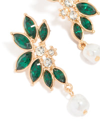 Gold Green Diamante & Pearl Marquise Stud Earrings - link has visual effect only