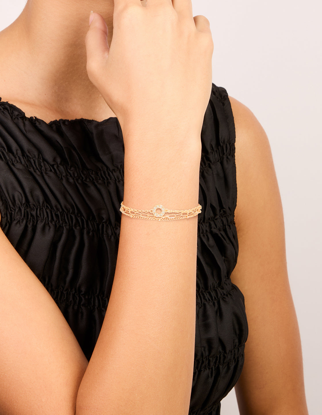Gold Diamante Circle & Chain Bracelets 3-Pack