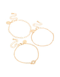 Gold Diamante Circle & Chain Bracelets 3-Pack - link has visual effect only