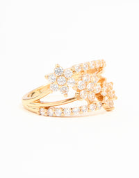 Gold Plated Cubic Zirconia Flower Stacked Ring - link has visual effect only