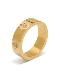 Waterproof Gold Plated Stainless Steel Cubic Zirconia Flower Band Ring - link has visual effect only