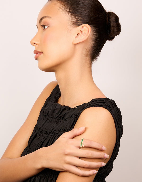 Gold Plated Green Cubic Zirconia Criss Cross Ring