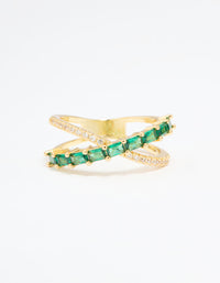Gold Plated Green Cubic Zirconia Criss Cross Ring - link has visual effect only