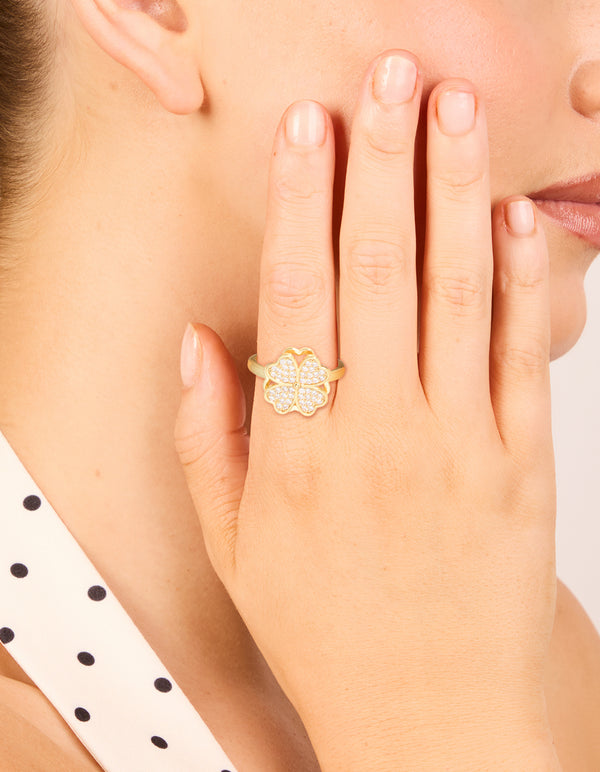 Waterproof Gold Plated Stainless Steel Spinning Clover Ring