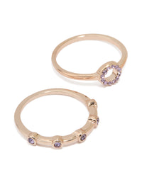 Rose Gold Purple Diamante Rings 3-Pack - link has visual effect only