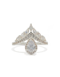 Silver Plated Princess Cut Cubic Zirconia Ring - link has visual effect only