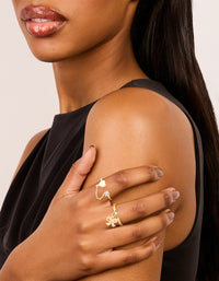 Gold Plated Cubic Zirconia Heart Chain Ring - link has visual effect only