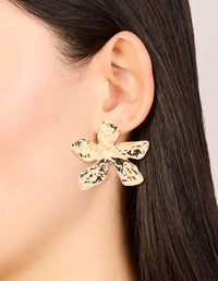 Gold Textured Flower Large Stud Earrings - link has visual effect only