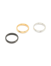 Waterproof Gold Plated Stainless Steel Mixed Metal Rings 3-Pack - link has visual effect only