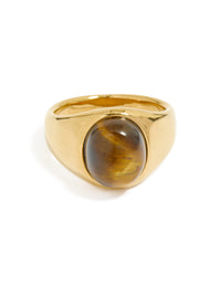 Waterproof Gold Plated Stainless Steel Statement Stone Ring - link has visual effect only