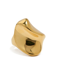 Waterproof Gold Plated Stainless Steel Curved Statement Ring - link has visual effect only