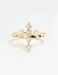 Gold Plated Cubic Zirconia Cross Ring - link has visual effect only