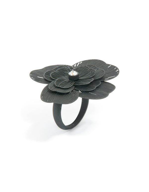 Black Flower Statement Ring