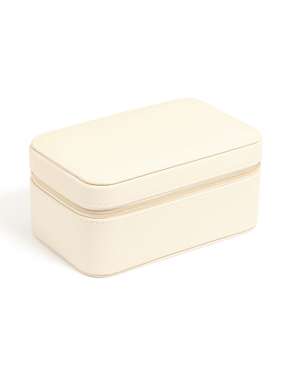 Cream PU Leather Rectangular Layered Jewellery Box