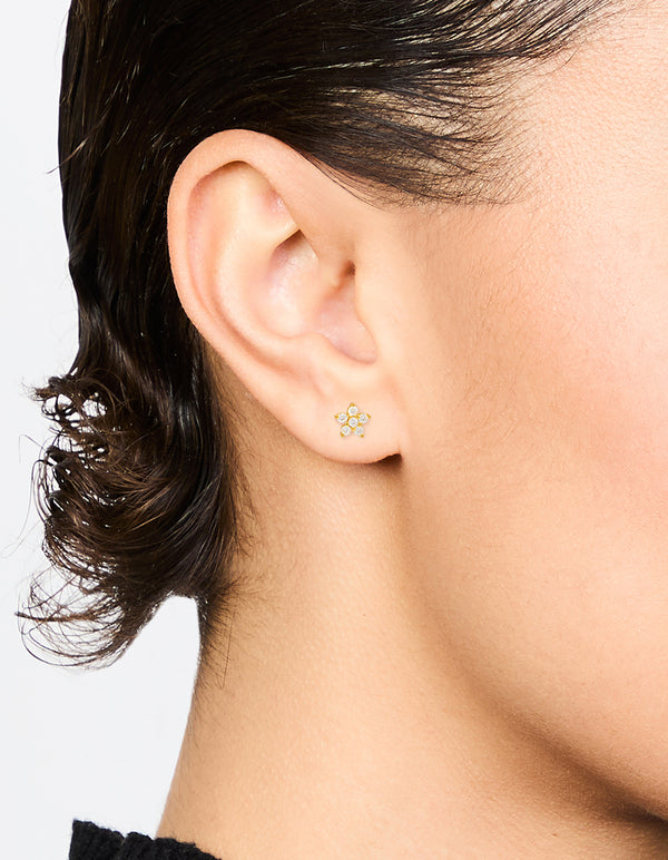 Gold Plated Sterling Silver Cubic Zirconia Flower Stud Earrings