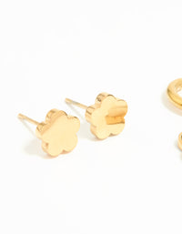 Waterproof Gold Plated Stainless Steel Freshwater Pearl Flower Earrings 2-Pack - link has visual effect only