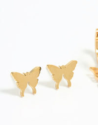 Waterproof Gold Plated Stainless Steel Butterfly Earrings 2-Pack - link has visual effect only