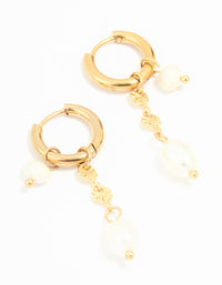 Waterproof Gold Plated Stainless Steel Chain Freshwater Pearl Drop Huggie Earrings - link has visual effect only