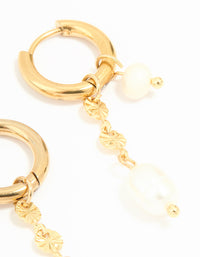 Waterproof Gold Plated Stainless Steel Chain Freshwater Pearl Drop Huggie Earrings - link has visual effect only