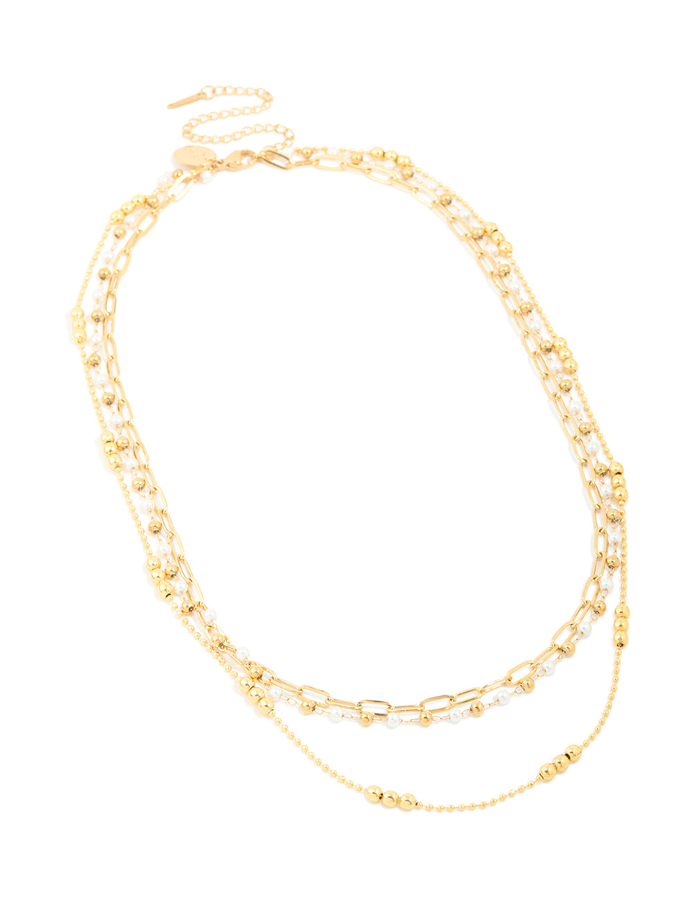Waterproof Gold Plated Stainless Steel Multi Beaded Layered Necklace