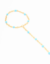 Waterproof Gold Plated Stainless Steel Blue Bead & Disc Hand Chain - link has visual effect only