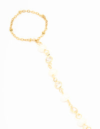 Waterproof Gold Plated Stainless Steel Pearl Hand Chain - link has visual effect only