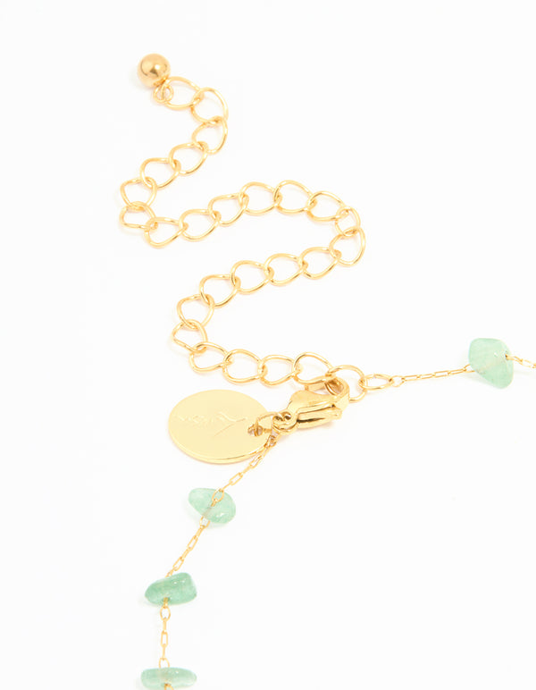 Waterproof Gold Plated Stainless Steel Green Semiprecious Stone Anklet