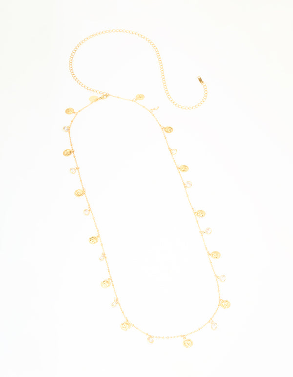 Waterproof Gold Plated Stainless Steel Diamante & Disc Waist Chain