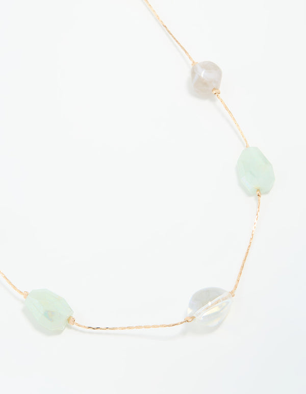 Gold Organic Beaded Long Necklace