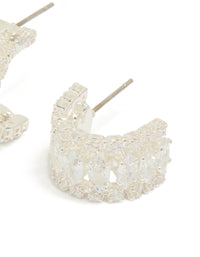 Silver Plated Cubic Zirconia Marquise Center Strap Hoop Earrings - link has visual effect only