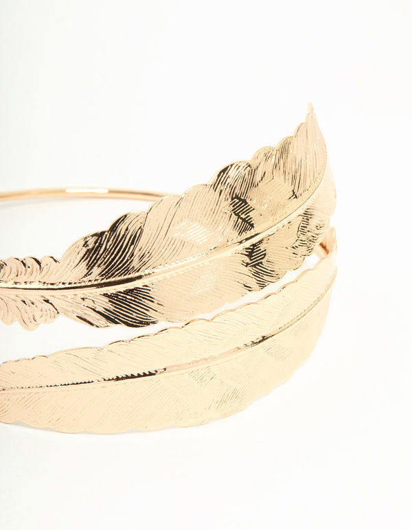 Gold Double Feather Arm Cuff