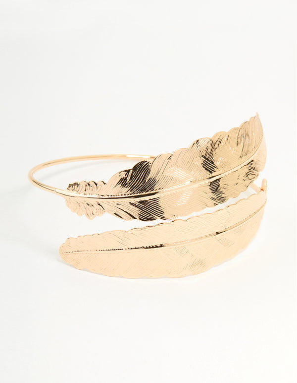 Gold Double Feather Arm Cuff