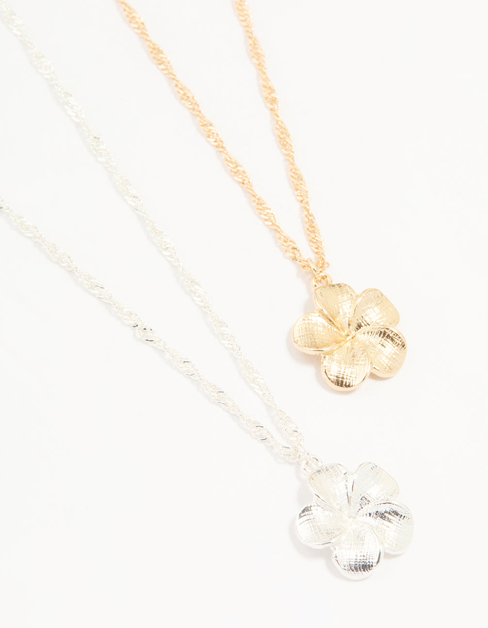 Mixed Metal Frangipani Pendant Necklaces 2-Pack