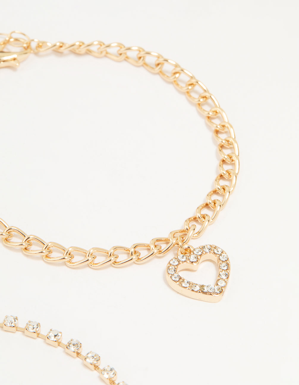 Gold Diamante Mixed Chain Heart Bracelets 3-Pack