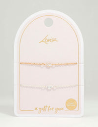 Mixed Metal Cubic Zirconia Heart Bracelets 2-Pack - link has visual effect only