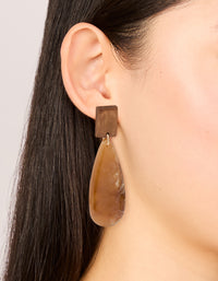 Gold Wood Oval Drop Earrings - link has visual effect only